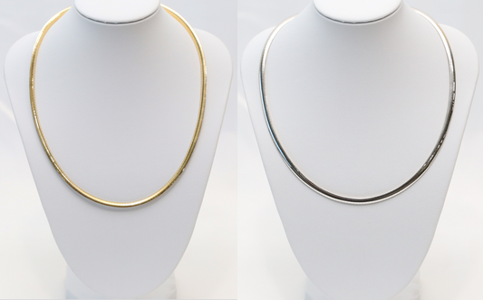 14k White & Yellow Gold Reversible Omega Choker Necklace, 16.5 inches - 20.6g