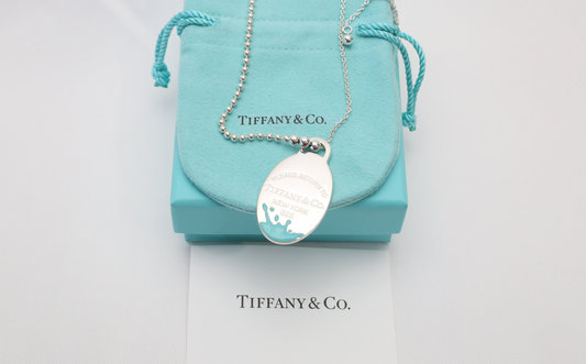 NEW Tiffany & Co. Sterling Silver Large Splash Oval Please Return to Tiffany Necklace, 28-30 inches - 18.1g