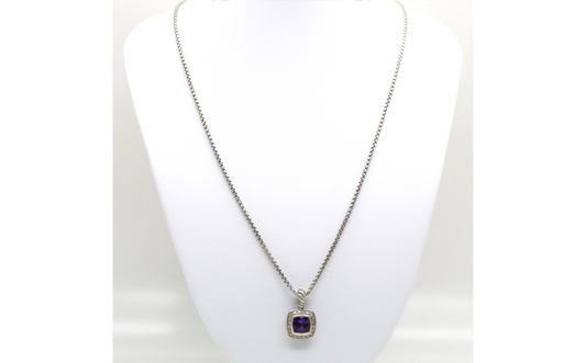David Yurman Sterling Silver Amethyst Diamond Pendant Necklace, 17 inches - 9.7g