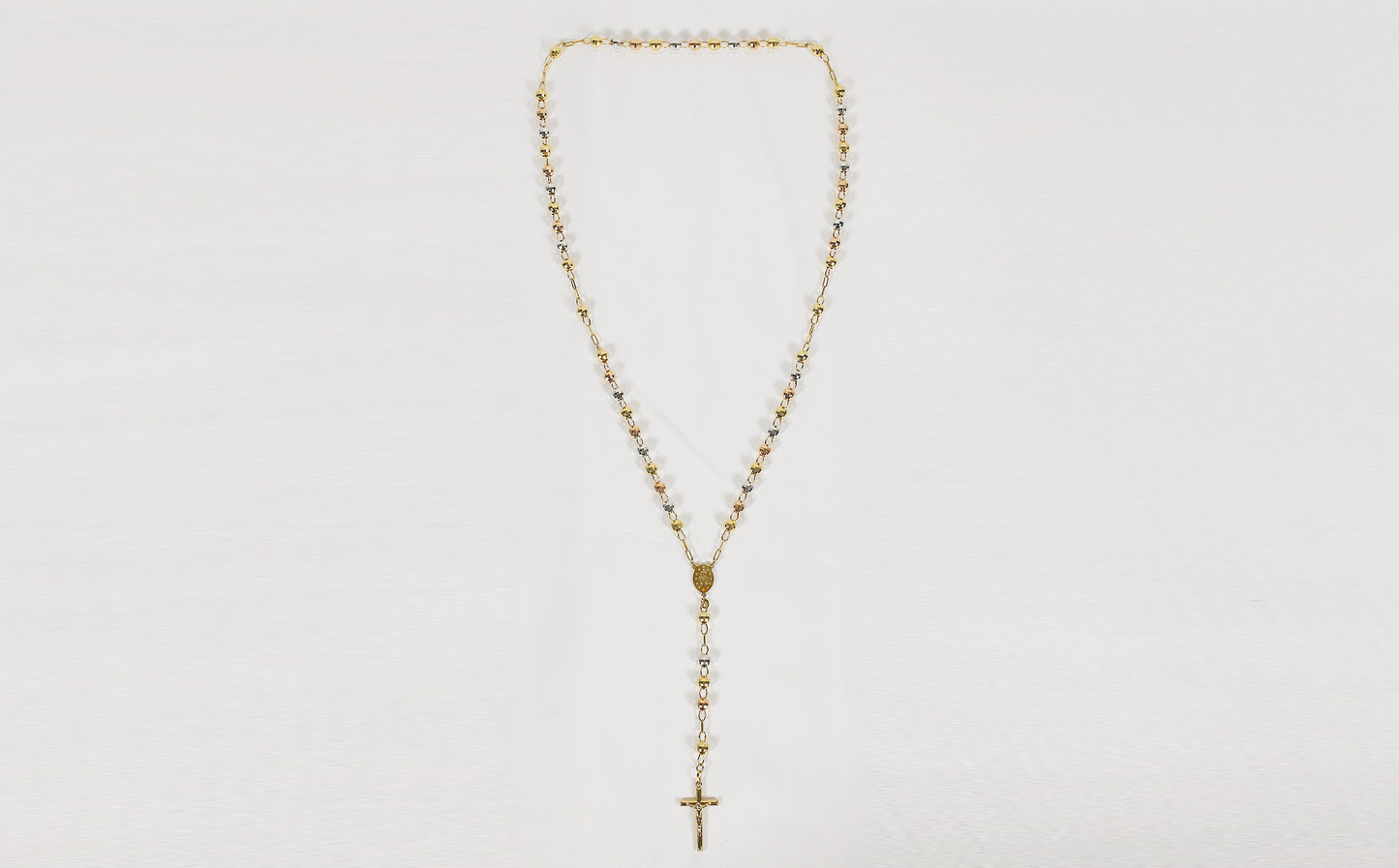 14k Tri Gold Beaded Rosary, 30 inches - 42.4g