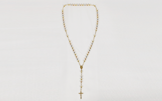 14k Tri Gold Beaded Rosary, 30 inches - 42.4g