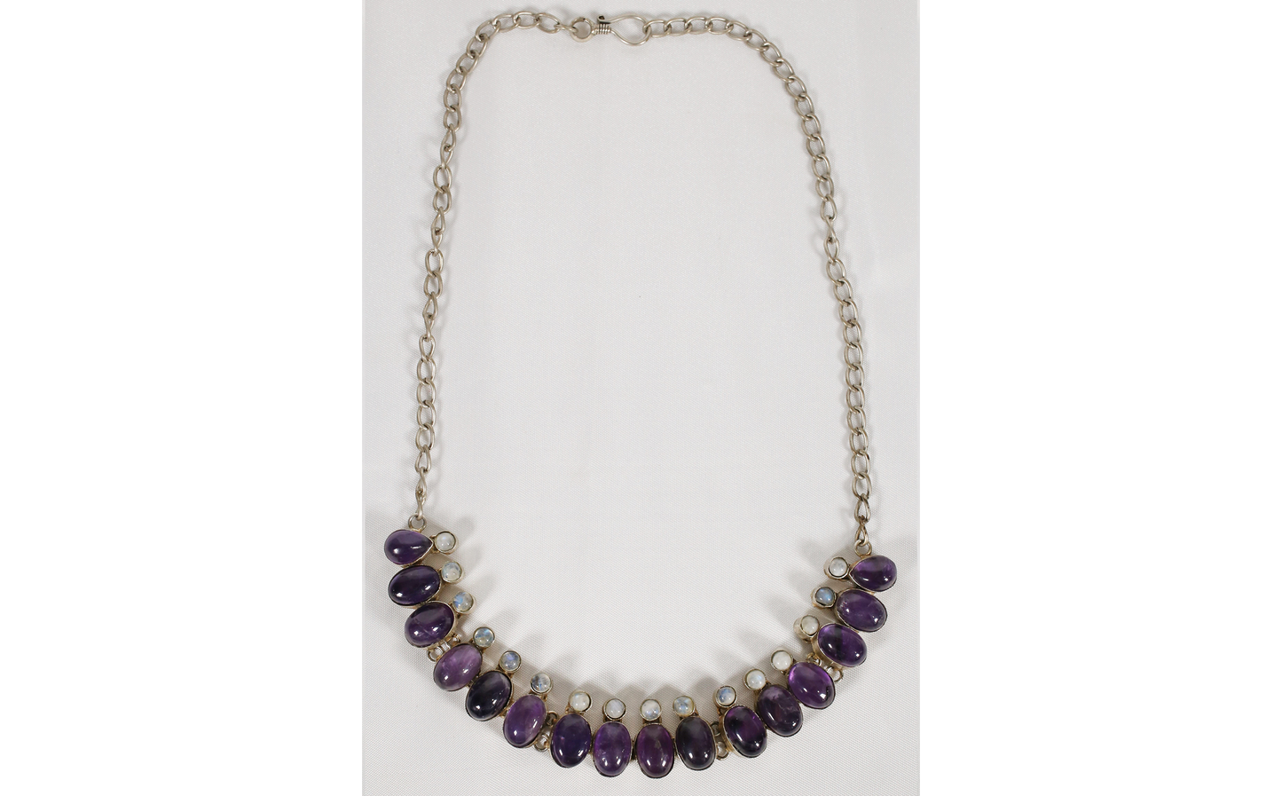 Antique Sterling Silver Amethyst & Moonstone Necklace, 22" (adjustable) - 79.4g