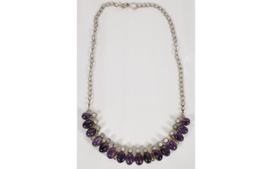 Antique Sterling Silver Amethyst & Moonstone Necklace, 22" (adjustable) - 79.4g