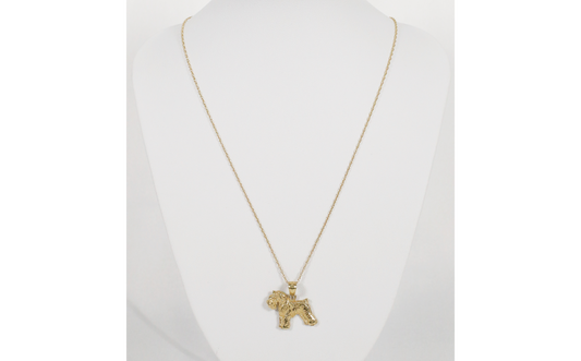 14k Yellow Gold Schnauzer Dog Pendant Necklace, 18 inches - 3.2g