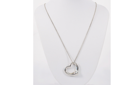 Tiffany & Co Elsa Peretti Sterling Silver Large Open Heart Pendant Necklace, 18 inches - 10.3g