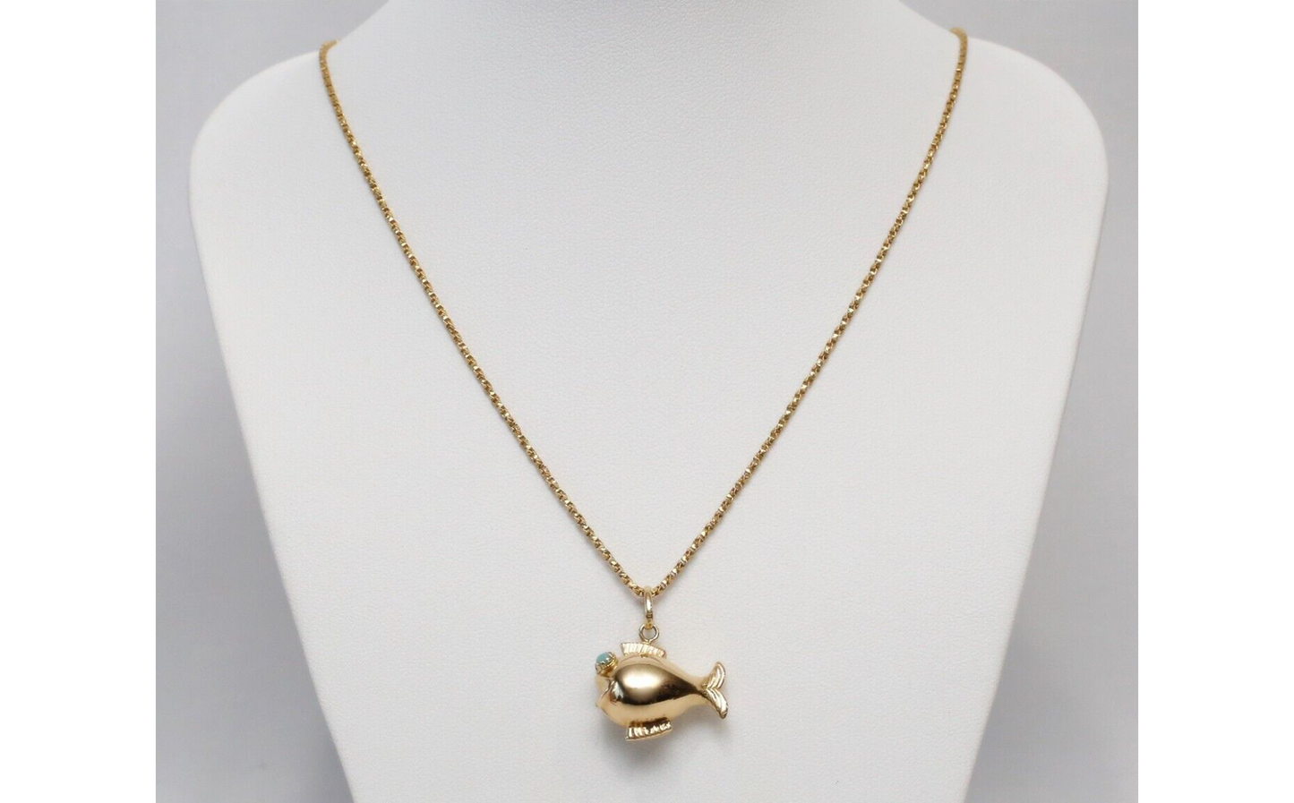 14k Yellow Gold Fish Pendant Necklace, 18 inches - 5.8g