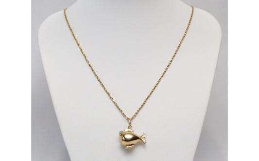 14k Yellow Gold Fish Pendant Necklace, 18 inches - 5.8g