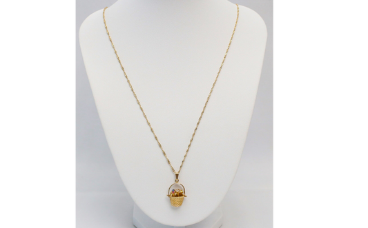 14k Yellow Gold Flower Basket Pendant Necklace, 20 inches - 5.1g