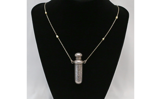 Vintage Sterling Silver Perfume Bottle Necklace, 28 inches - 16.3g