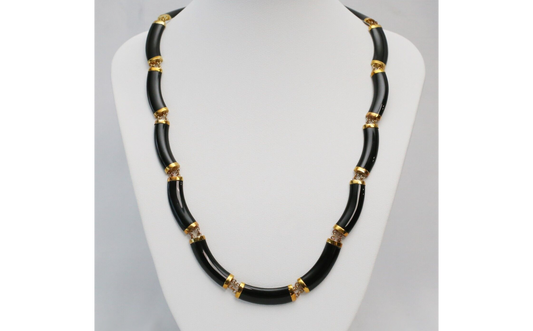 14k Yellow Gold Black Onyx Necklace, 17 inches - 19.6g