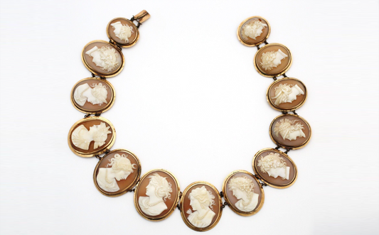 Vintage 14k Gold Graduated Cameo Choker Necklace, 13.5inches - 38.5g