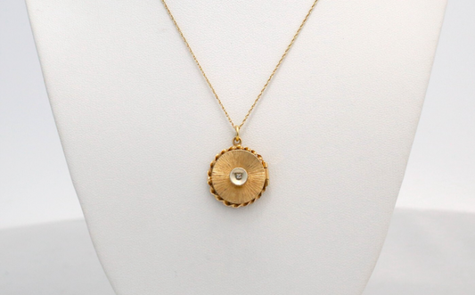 Vintage 14k Yellow Gold Diamond Locket Necklace, 18 inches - 5.8g