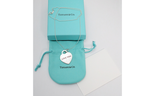 Tiffany & Co Sterling Heart "LOVE YOU" Red Enamel Pendant Necklace, 18" - 10.3g
