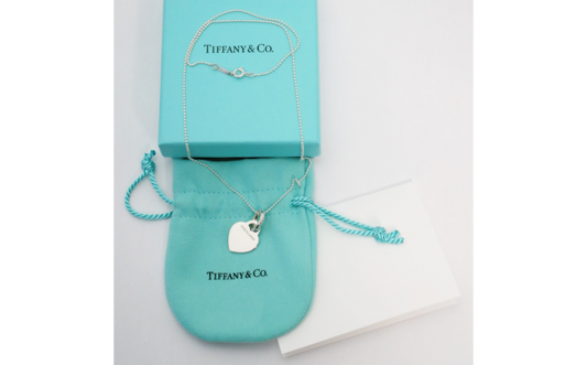 Tiffany & Co Sterling Silver Blank Heart Tag Necklace, 18 inches - 5.2g
