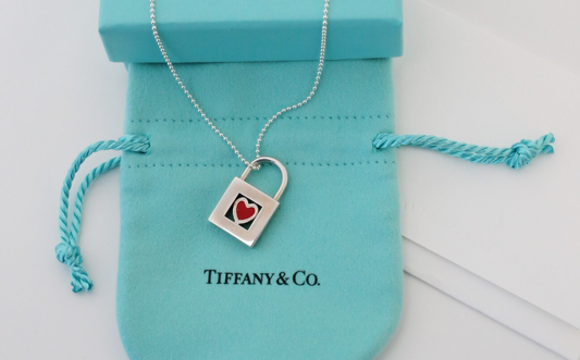Tiffany & Co Sterling Silver Red Heart Enamel Padlock Necklace, 18 inches