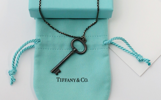 Tiffany & Co Sterling Silver Titanium Key Pendant Necklace, 20 inches