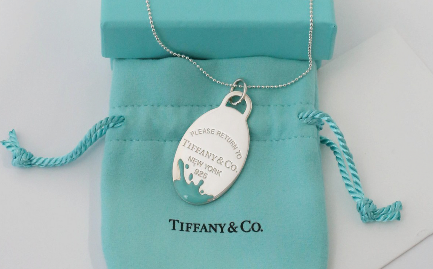 Tiffany & Co Sterling Silver Blue Splash Oval "Please Return to Tiffany" Necklace, 18 inches