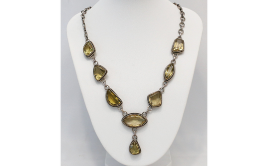 Vintage Sterling Silver Gemstone Necklace, 17.5 inches - 39.6g