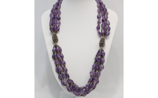 Vintage Sterling Silver Multi-Strand Amethyst Necklace, 20 inches - 96.4g