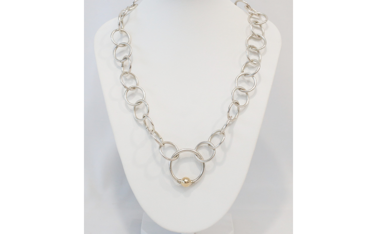 Sterling Silver & 14k Yellow Gold Circle Link Toggle Necklace, 19 inches - 52.2g