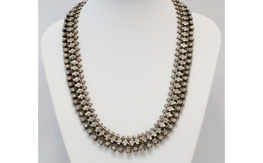 Vintage Sterling Silver Beaded Flower Motif Choker Necklace, 15.75 inches - 56.0g