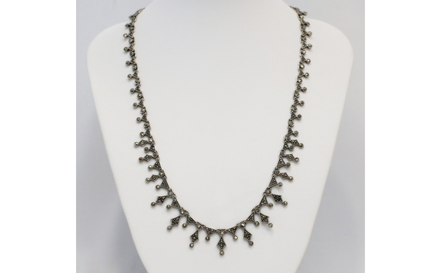 Vintage Sterling Silver Marcasite Choker Necklace, 16.5 inches - 19.5g