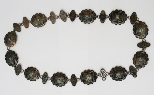 Antique Sterling Silver Turquoise Large Necklace, 29 inches - 125.1g