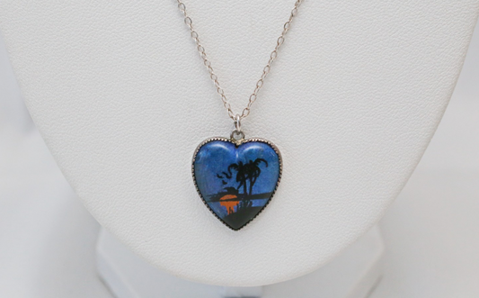 Hoffman Sterling Silver Sunset Heart Pendant Necklace, 18 inches - 2.9g