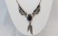 Vintage Sterling Silver Floral Feathered Onyx Necklace, 20 inches - 16.1g