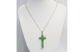 18k Yellow Gold Green Jade Cross Pendant Necklace, 18 inches - 8.1g