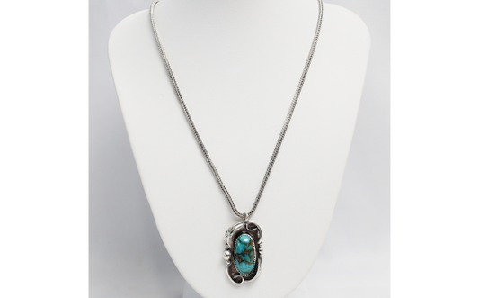 Sterling Silver Turquoise Necklace, 17 inches - 15.7g