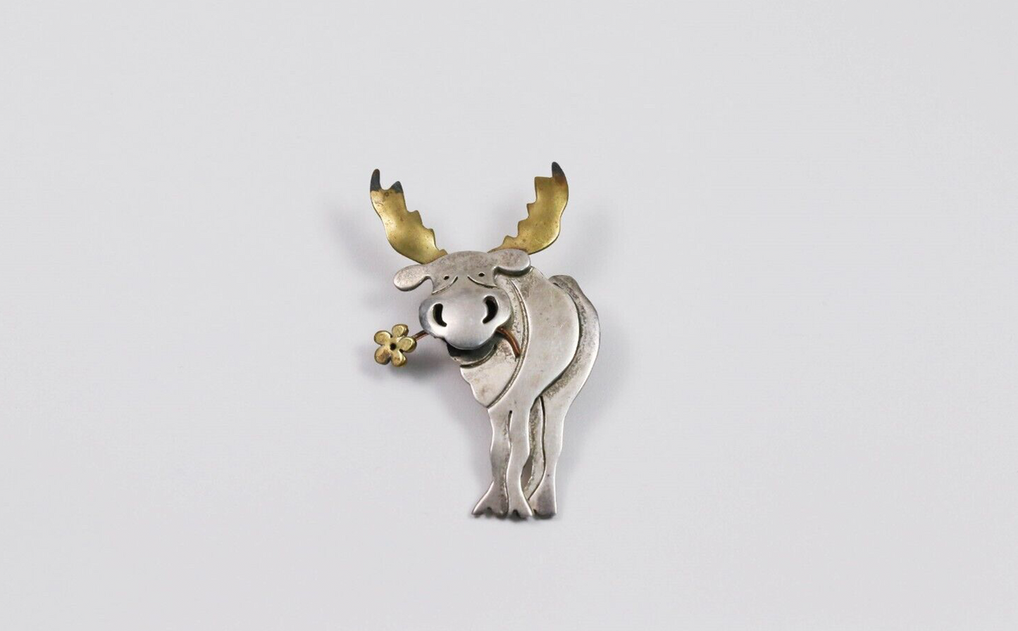 Far Fetched Sterling Silver Two Toned Moose Brooch, 6.5g