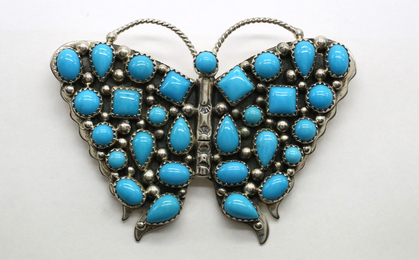 Running Bear Sterling Silver Turquoise Butterfly Brooch, 33.7g