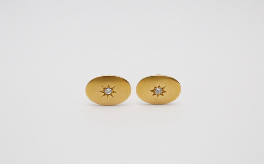 Vintage 14k Yellow Gold Diamond Oval Cufflinks, 8.1g