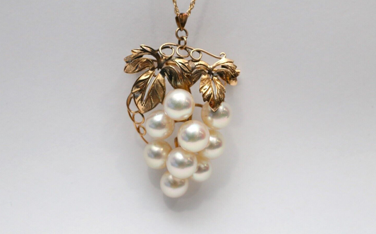 Vintage 14k Gold Pearl Grape Cluster Brooch/Pendant, 9.3g