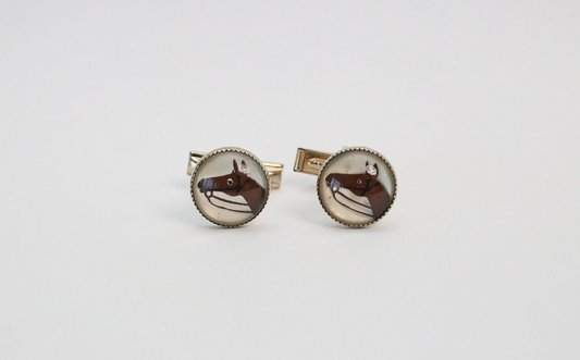 Vintage Men's Round Equine Cufflinks, 5.9g