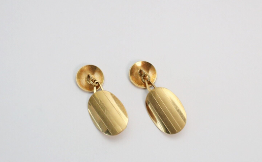 Vintage 18k Yellow Gold Oval & Round Men's Cufflinks, 5.9g