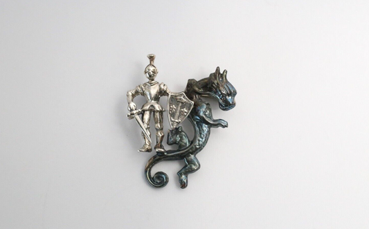 Alice Caviness Sterling Silver Knight & Dragon Brooch, 10.6g