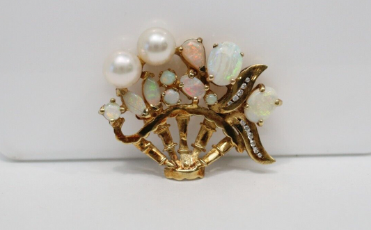 Vintage 14k Yellow Gold Multi-Stone Brooch, 7.8g