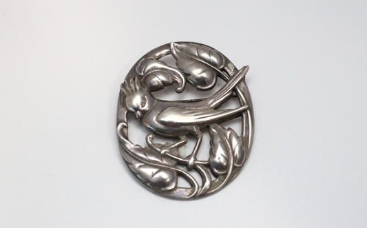 Vintage Norseland by Coro Sterling Silver Bird & Leaf Brooch, 26.2g