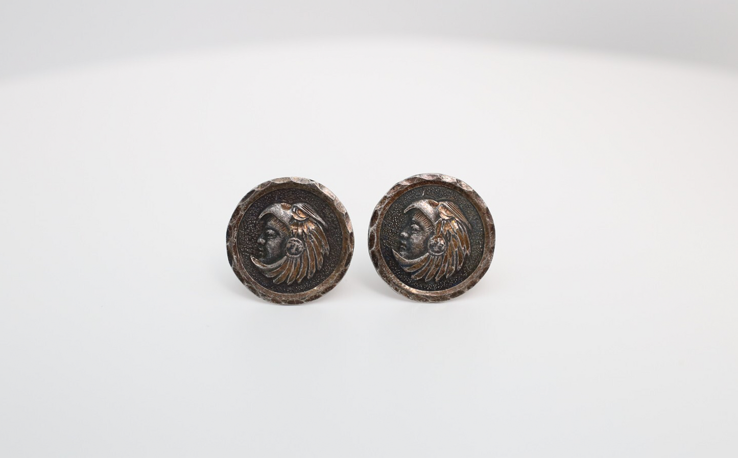 Vintage Sterling Silver Aztec Warrior Cufflinks, 14.2g