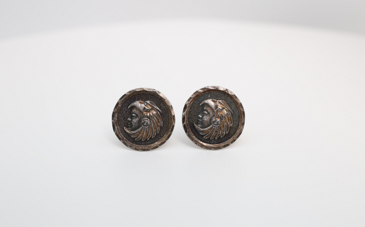 Vintage Sterling Silver Aztec Warrior Cufflinks, 14.2g