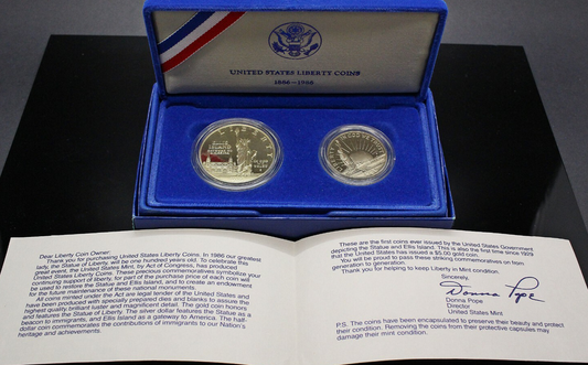 Vintage 1886-1986 US Silver Liberty 2-Coin Set, Ellis Island