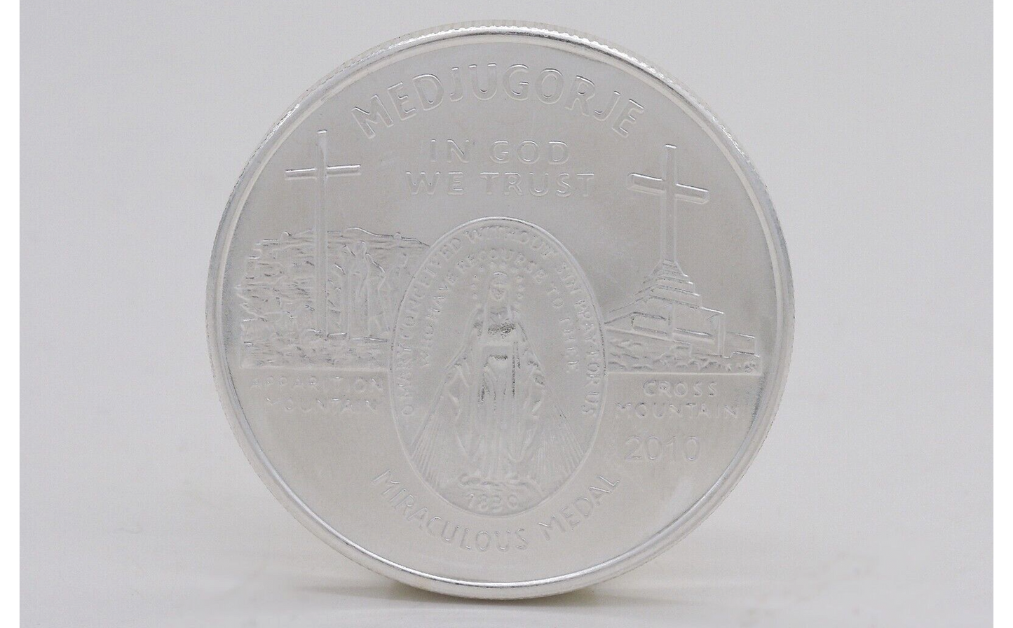 2010 Medjugorje - Miraculous Medal 1oz .999 Fine Silver Coin