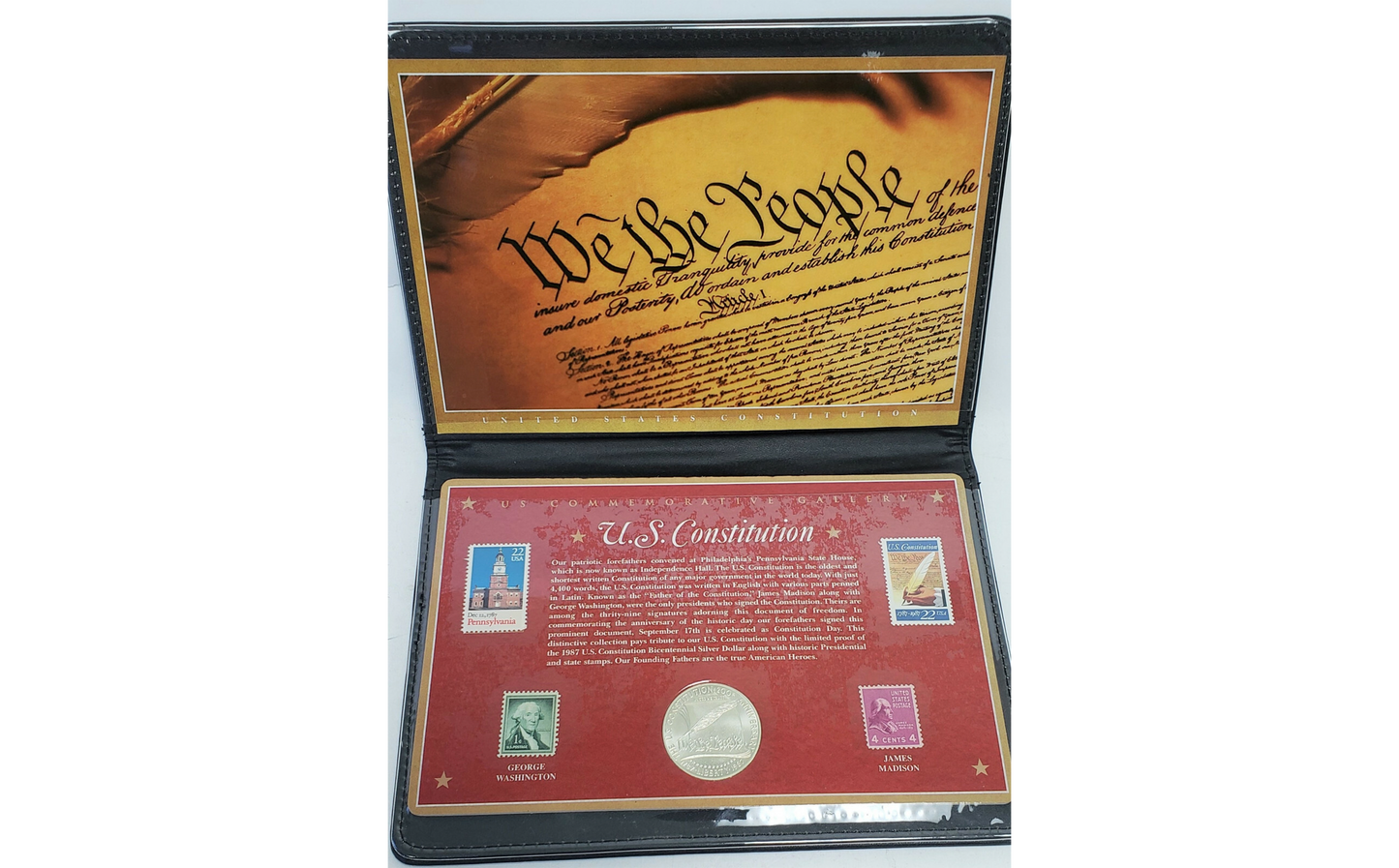 1987 US Constitution Bicentennial Commemorative Silver Dollar & Stamp Set