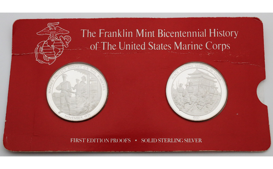 Franklin Mint Sterling Silver Bicentennial History of the US Marine Corps First Edition Proofs