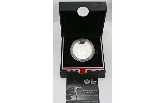 The Royal Mint 2009 Silver Proof Countdown to London Swimming Olympic Coin, 5 Pounds