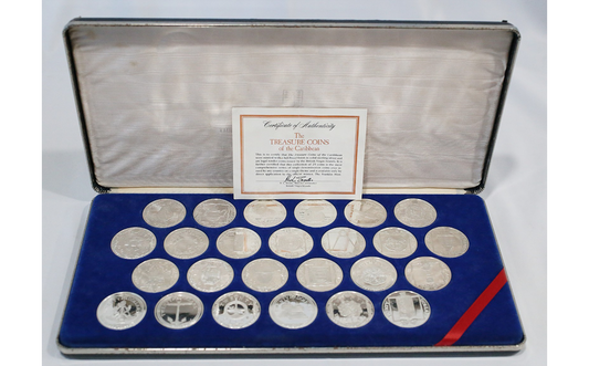 Franklin Mint Sterling Silver The Treasure Coins of the Caribbean, 25 Piece Set