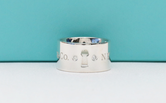Tiffany & Co. Sterling Silver Diamond Lock Wide Ring, Size 4 - 6.8g