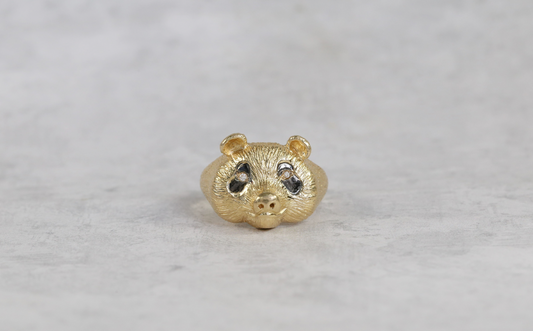 Vintage 14k Yellow Gold Panda Ring, Size 8 - 5.6g